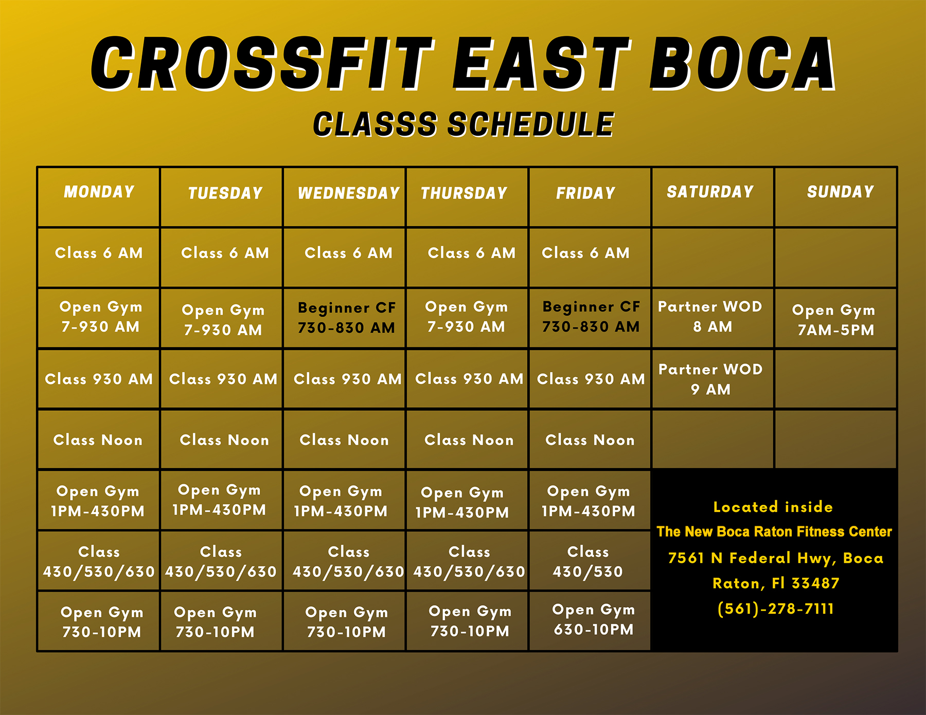 CrossFit East Boca Group Class Schedule - 2024