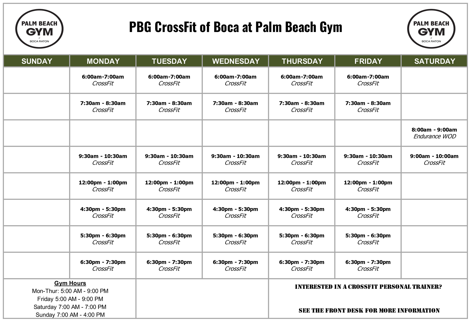 PBG CrossFit of Boca Class Schedule 2022 PBG CrossFit of Boca Class Schedule 2022